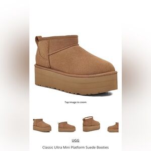 New, UGG Classic Ultra Mini Platform Suede Bootie in Chestnut color, size 8